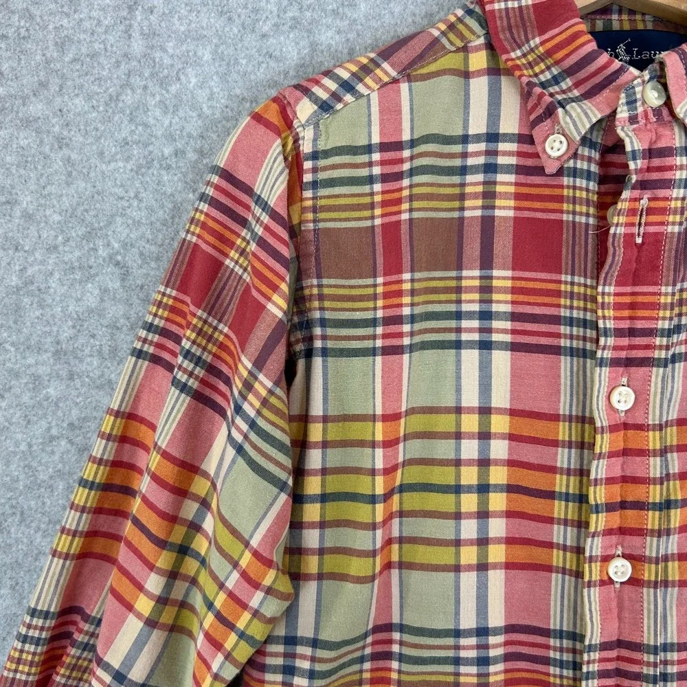 Ralph Lauren Long Sleeve Plaid Button Front Shirt Collared Red Green Boys Size 4